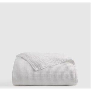 Quince Organic Ribbed Cotton Coverlet King Cal King Blanket White Premium Woven